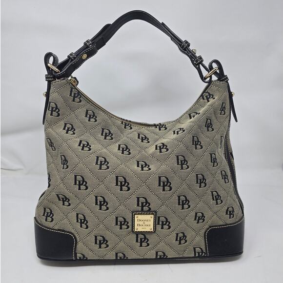 Dooney & Bourke Erica Signature Monogram Leather Trim Hobo Bag Purse Grey Black - Picture 2 of 13